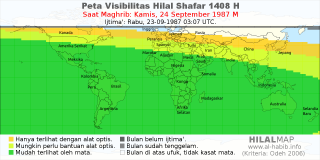 HilalMap: Peta Visibilitas Hilal Shafar 1408 H: rukyat tanggal 1987-9-24 M