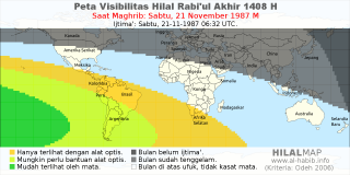 HilalMap: Peta Visibilitas Hilal Rabiul-Akhir 1408 H: rukyat tanggal 1987-11-21 M