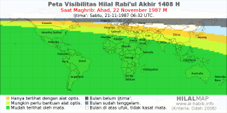 HilalMap: Peta Visibilitas Hilal Rabiul-Akhir 1408 H: rukyat tanggal 1987-11-22 M
