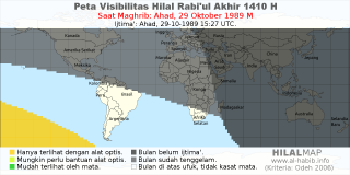 HilalMap: Peta Visibilitas Hilal Rabiul-Akhir 1410 H: rukyat tanggal 1989-10-29 M