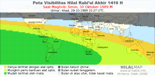 HilalMap: Peta Visibilitas Hilal Rabiul-Akhir 1410 H: rukyat tanggal 1989-10-30 M