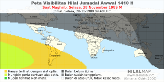 HilalMap: Peta Visibilitas Hilal Jumadal-Awwal 1410 H: rukyat tanggal 1989-11-28 M