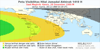 HilalMap: Peta Visibilitas Hilal Jumadal-Akhirah 1410 H: rukyat tanggal 1989-12-28 M