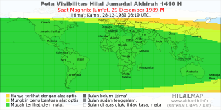 HilalMap: Peta Visibilitas Hilal Jumadal-Akhirah 1410 H: rukyat tanggal 1989-12-29 M
