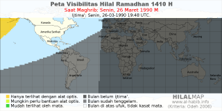HilalMap: Peta Visibilitas Hilal Ramadhan 1410 H: rukyat tanggal 1990-3-26 M
