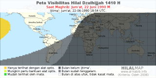 HilalMap: Peta Visibilitas Hilal Dzulhijjah 1410 H: rukyat tanggal 1990-6-22 M