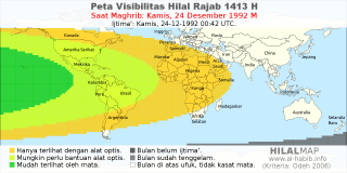 HilalMap: Peta Visibilitas Hilal Rajab 1413 H: rukyat tanggal 1992-12-24 M