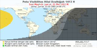 HilalMap: Peta Visibilitas Hilal Dzulhijjah 1413 H: rukyat tanggal 1993-5-21 M