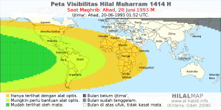 HilalMap: Peta Visibilitas Hilal Muharram 1414 H: rukyat tanggal 1993-6-20 M