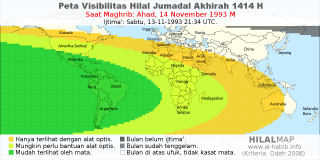 HilalMap: Peta Visibilitas Hilal Jumadal-Akhirah 1414 H: rukyat tanggal 1993-11-14 M