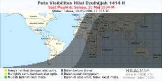 HilalMap: Peta Visibilitas Hilal Dzulhijjah 1414 H: rukyat tanggal 1994-5-10 M