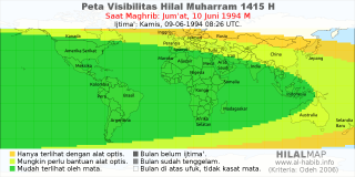 HilalMap: Peta Visibilitas Hilal Muharram 1415 H: rukyat tanggal 1994-6-10 M