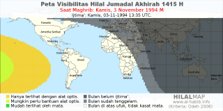 HilalMap: Peta Visibilitas Hilal Jumadal-Akhirah 1415 H: rukyat tanggal 1994-11-3 M