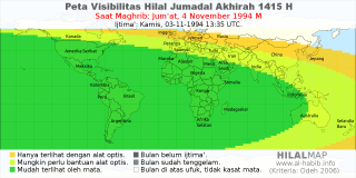 HilalMap: Peta Visibilitas Hilal Jumadal-Akhirah 1415 H: rukyat tanggal 1994-11-4 M