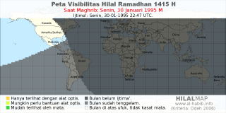 HilalMap: Peta Visibilitas Hilal Ramadhan 1415 H: rukyat tanggal 1995-1-30 M