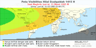 HilalMap: Peta Visibilitas Hilal Dzulqaidah 1415 H: rukyat tanggal 1995-3-31 M