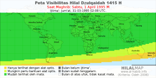 HilalMap: Peta Visibilitas Hilal Dzulqaidah 1415 H: rukyat tanggal 1995-4-1 M