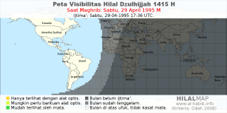 HilalMap: Peta Visibilitas Hilal Dzulhijjah 1415 H: rukyat tanggal 1995-4-29 M