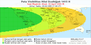 HilalMap: Peta Visibilitas Hilal Dzulhijjah 1415 H: rukyat tanggal 1995-4-30 M