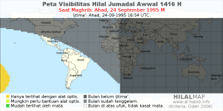 HilalMap: Peta Visibilitas Hilal Jumadal-Awwal 1416 H: rukyat tanggal 1995-9-24 M
