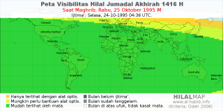 HilalMap: Peta Visibilitas Hilal Jumadal-Akhirah 1416 H: rukyat tanggal 1995-10-25 M