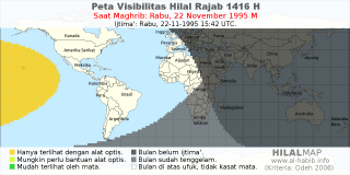 HilalMap: Peta Visibilitas Hilal Rajab 1416 H: rukyat tanggal 1995-11-22 M