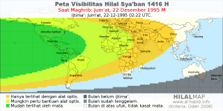 HilalMap: Peta Visibilitas Hilal Syaban 1416 H: rukyat tanggal 1995-12-22 M