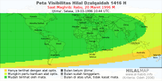 HilalMap: Peta Visibilitas Hilal Dzulqaidah 1416 H: rukyat tanggal 1996-3-20 M