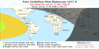 HilalMap: Peta Visibilitas Hilal Muharram 1417 H: rukyat tanggal 1996-5-17 M