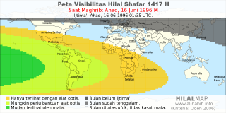 HilalMap: Peta Visibilitas Hilal Shafar 1417 H: rukyat tanggal 1996-6-16 M