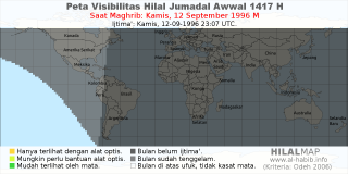 HilalMap: Peta Visibilitas Hilal Jumadal-Awwal 1417 H: rukyat tanggal 1996-9-12 M