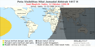 HilalMap: Peta Visibilitas Hilal Jumadal-Akhirah 1417 H: rukyat tanggal 1996-10-12 M