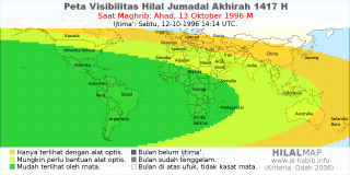 HilalMap: Peta Visibilitas Hilal Jumadal-Akhirah 1417 H: rukyat tanggal 1996-10-13 M