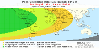 HilalMap: Peta Visibilitas Hilal Dzulqaidah 1417 H: rukyat tanggal 1997-3-9 M