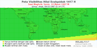 HilalMap: Peta Visibilitas Hilal Dzulqaidah 1417 H: rukyat tanggal 1997-3-10 M