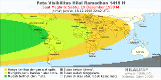 HilalMap: Peta Visibilitas Hilal Ramadhan 1419 H: rukyat tanggal 1998-12-19 M