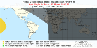 HilalMap: Peta Visibilitas Hilal Dzulhijjah 1419 H: rukyat tanggal 1999-3-17 M