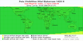 HilalMap: Peta Visibilitas Hilal Muharram 1420 H: rukyat tanggal 1999-4-17 M