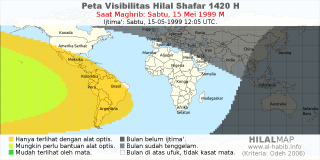 HilalMap: Peta Visibilitas Hilal Shafar 1420 H: rukyat tanggal 1999-5-15 M