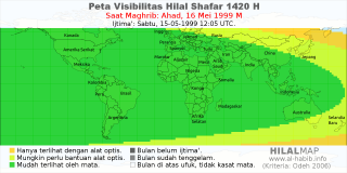 HilalMap: Peta Visibilitas Hilal Shafar 1420 H: rukyat tanggal 1999-5-16 M