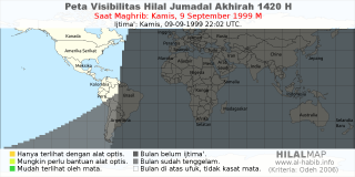 HilalMap: Peta Visibilitas Hilal Jumadal-Akhirah 1420 H: rukyat tanggal 1999-9-9 M