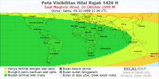 HilalMap: Peta Visibilitas Hilal Rajab 1420 H: rukyat tanggal 1999-10-10 M