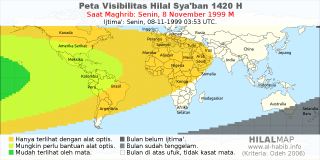 HilalMap: Peta Visibilitas Hilal Syaban 1420 H: rukyat tanggal 1999-11-8 M