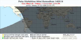 HilalMap: Peta Visibilitas Hilal Ramadhan 1420 H: rukyat tanggal 1999-12-7 M