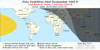 HilalMap: Peta Visibilitas Hilal Dzulqaidah 1420 H: rukyat tanggal 2000-2-5 M