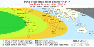 HilalMap: Peta Visibilitas Hilal Shafar 1421 H: rukyat tanggal 2000-5-4 M
