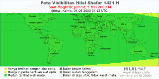 HilalMap: Peta Visibilitas Hilal Shafar 1421 H: rukyat tanggal 2000-5-5 M