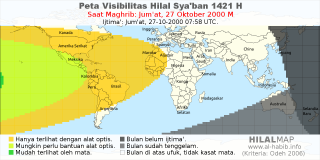 HilalMap: Peta Visibilitas Hilal Syaban 1421 H: rukyat tanggal 2000-10-27 M