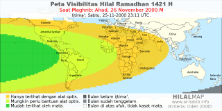 HilalMap: Peta Visibilitas Hilal Ramadhan 1421 H: rukyat tanggal 2000-11-26 M