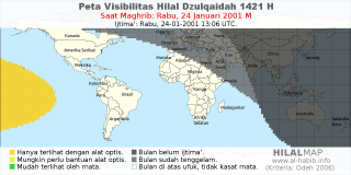 HilalMap: Peta Visibilitas Hilal Dzulqaidah 1421 H: rukyat tanggal 2001-1-24 M